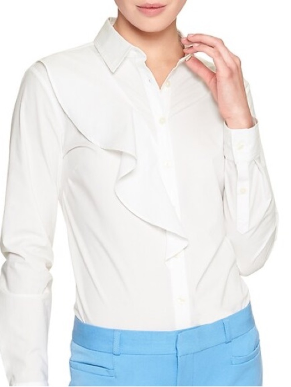Banana Republic White Ruffle Button Down Shirt Size 2